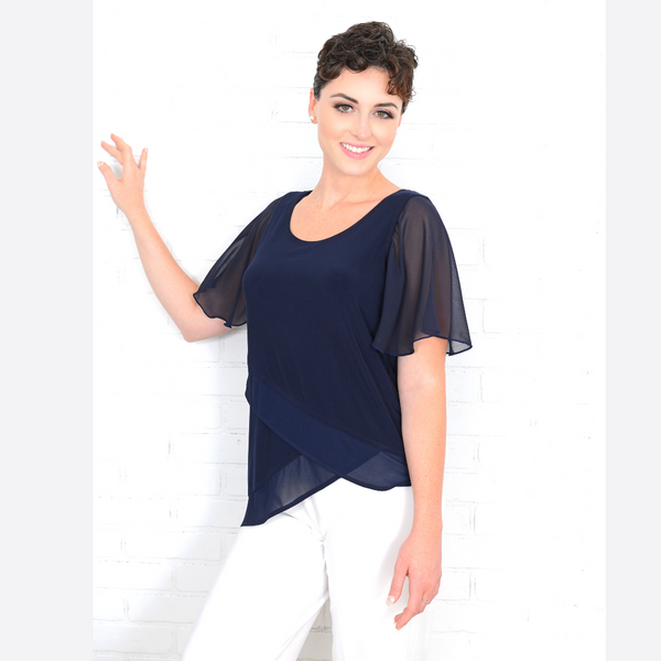 Navy Blue Chiffon Top